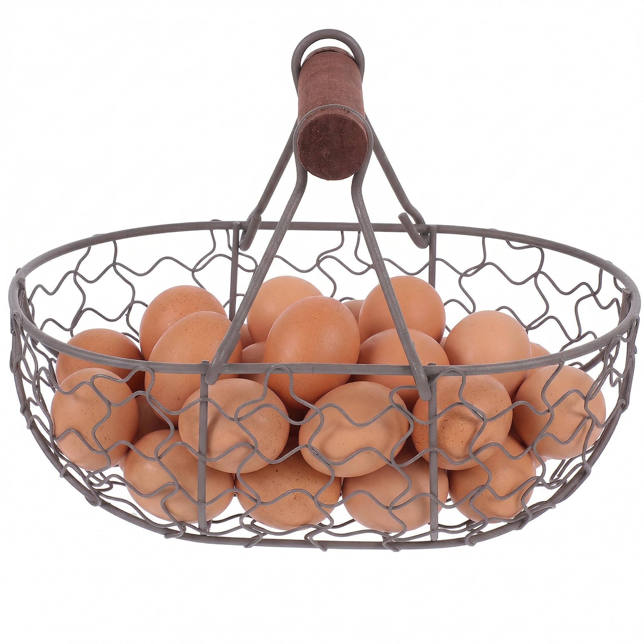 DOITOOL Vintage Black Wire Egg Basket with Wood Handle Heatproof Metal Storage Basket for Kitchen Egg Collection and Fruit Storage Compact 4.7 Inch Wire for Home Use