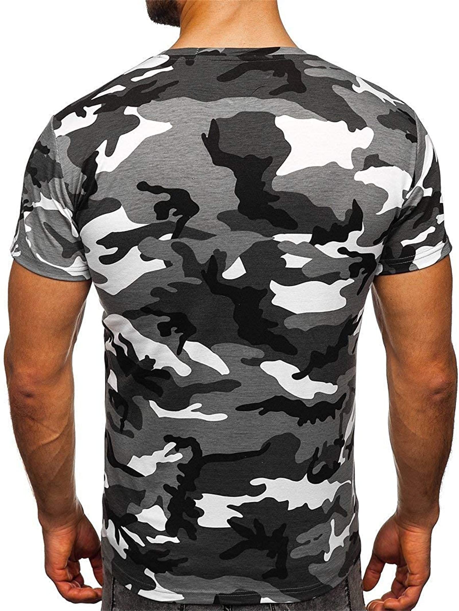 Men's Camo Crewneck Athletic T-Shirt Stretchy Camouflage Short Sleeve Shirt Tops Workout Military Pullover Tees