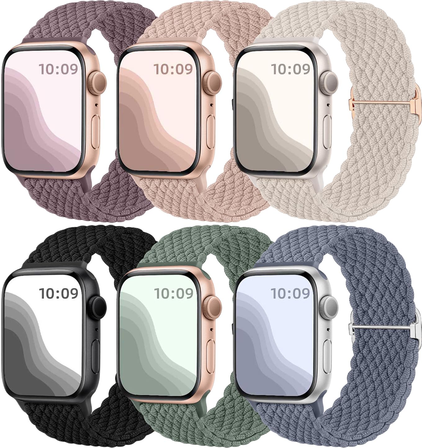 Maledan 6 Pack Braided Solo Loop Compatible with Apple Watch Straps 44mm 45mm 42mm 46mm 49mm Women Men, Adjustable Nylon Stretchy Elastic Sport Band for iWatch SE Series 11 10 9 8 7 6 5 4 3 2 1 Ultra — image 1