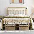 Yaheetech Full Size Metal Bed Frames with Vintage Headboard and Footboard, Farmhouse Metal Platform Bed, Heavy Duty Steel Slat Support, Ample Under-Bed Storage, No Box Spring Needed, Antique Gold