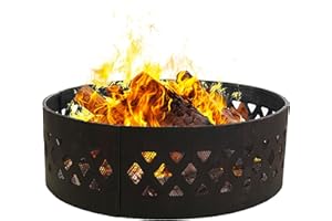 Sunnydaze 36-Inch Outdoor Fire Pit Ring with Poker - Round Heavy-Duty Steel Fire Ring for Camping or Backyard - Crossweave - 12" H