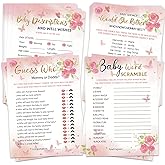 HOMANGA Baby Shower Games for Girl, 4 Fun Games for 25 Guests, Who Knows Mommy Best, Guess Who Mommy or Daddy, Word Scramble,