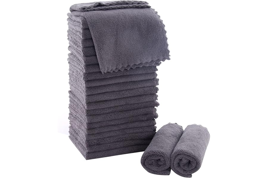 MOONQUEEN Ultra Soft Premium Washcloths Set – 12 x 12 inches – 24 Pack – Quick Drying – Highly Absorbent Coral Velvet Bathroom Wash Clothes – Use as Bath, Spa, Facial, Fingertip Towel (Grey)