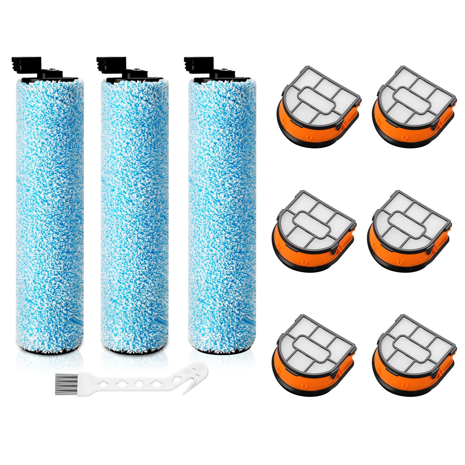WD161 Roller and Filter For Shark HydroVac MessMaster Wet Dry Vacuum Cleaner WD161 WD261 AW261 (3 Brush 6 Foam Filter Kit)