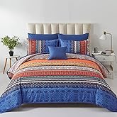 Cottolester Boho Comforter Set Queen Size 8 Piece Bed in a Bag Burnt Orange Paisley Fall Comforter and Sheet Set Bohemian Striped Bedding Set,Soft Microfiber Complete Bedding Set