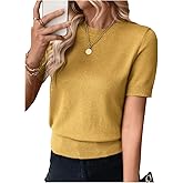 SOLY HUX Women's Short Sleeve Sweater Crew Neck Dressy Casual Knit Tops
