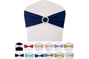 Maiangel Spandex Chair Sashes Bands 50PCS Stretch Chair Ties Bows with Buckle Slider for Wedding Party Banquet Decoration (Navy Blue)…