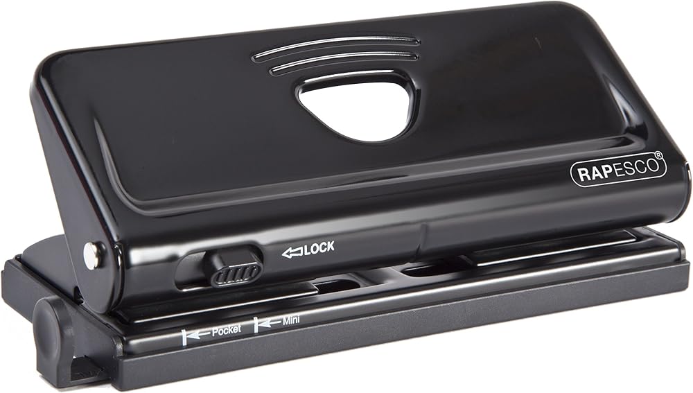 Rapesco 1342 Adjustable 6-Hole Organiser Punch Black 10 Sheet Capacity