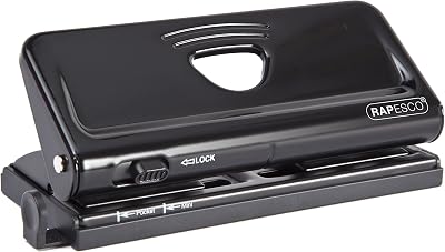 Rapesco 1342 Adjustable 6-Hole Organiser Punch Black 10 Sheet Capacity