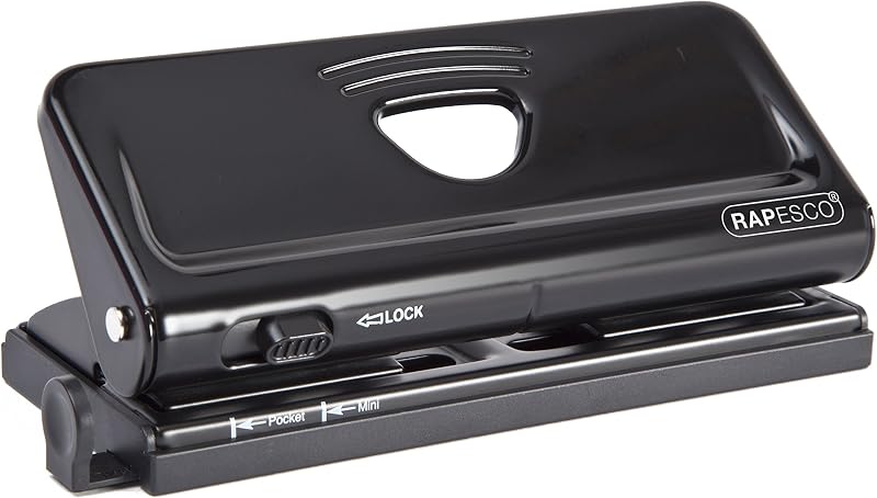Rapesco 1342 Adjustable 6-Hole Organiser Punch Black 10 Sheet Capacity