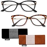 Madison Avenue 2 Pack Cateye Reading Glasses for Women, Fashion Readers with Comfort Spring Hinge Black, Tortoise +2.0