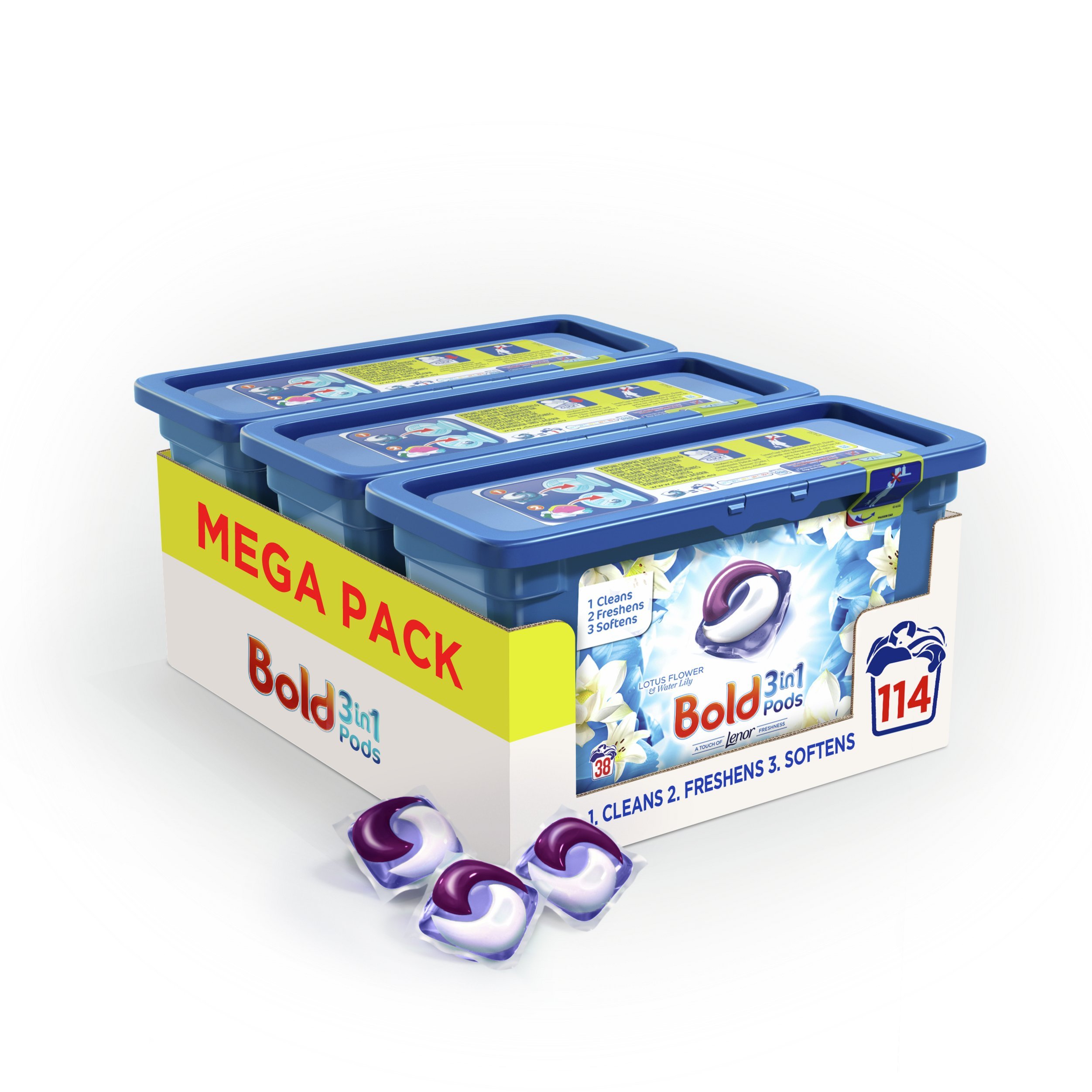 Bold 2-in-1 White Lily and Lotus Flower Washing Capsules (Pack of 3)