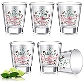 Lounsweer 6 Pcs Merry Christmas Shot Glass Set 2 oz Clear Holiday Cocktail Glasses Funny Shot Glasses Bulk, Cool Shot Cups with Weighty Base for Christmas Party Decoration Whiskey Drinkware Supply