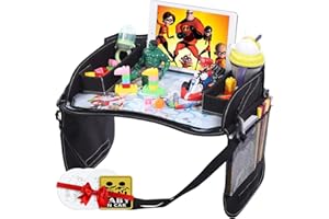 Innokids Kids Travel Lap Tray Children Car Seat Activity Snack and Play Tray Desk with Erasable Surface, iPad & Tablet Holder, Detachable Organizers for Cars, Planes & Baby Stroller (Black)