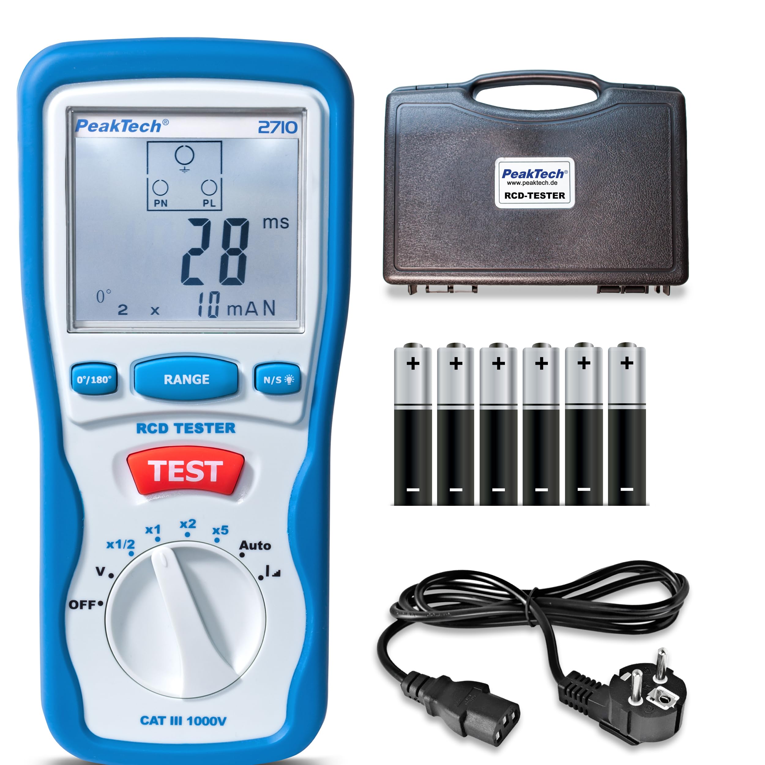 PeakTech P 2710 – Digital RCD Tester, CAT III 600 V, 3-Digit LCD Measurement Display with Backlight