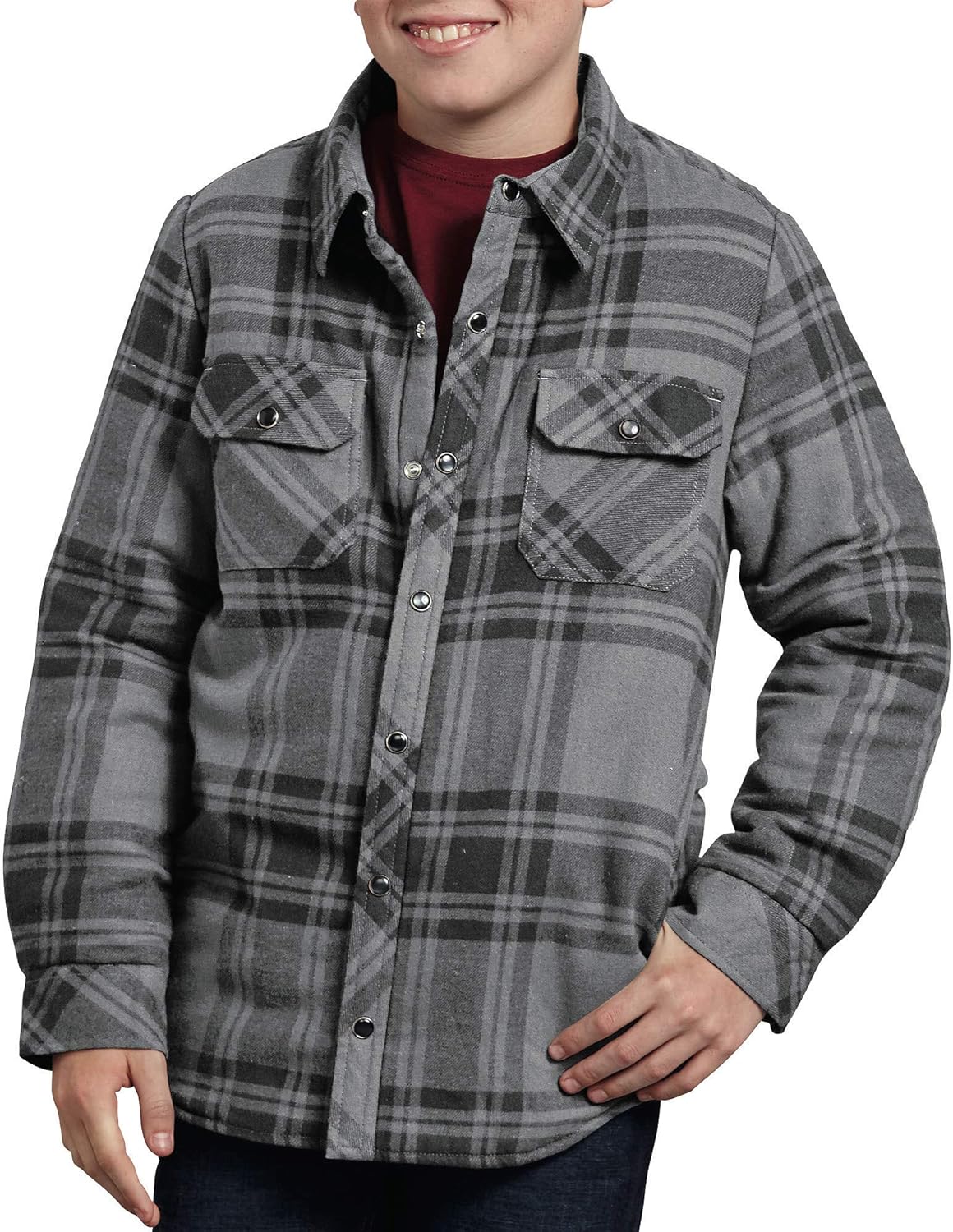 Dickies Kids Boys' Big Flannel Shirt Jacket, Smoke/Black Plaid, Small