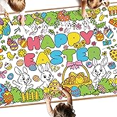 Large Happy Easter Coloring Table Cloth - Giant Spring Rabbits Flower Coloring Poster, Jumbo Funny Paper Tablecloth Cover Banner for Easter Decorations Party Supplies Gifts Favors Crafts, 30 x 72 Inch