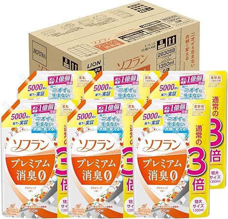 Amazon ケース販売 大容量 ソフラン プレミアム消臭 アロマソープの香り 柔軟剤 詰め替え 特大1350ml 6個セット ソフラン プレミアム消臭 液体柔軟剤