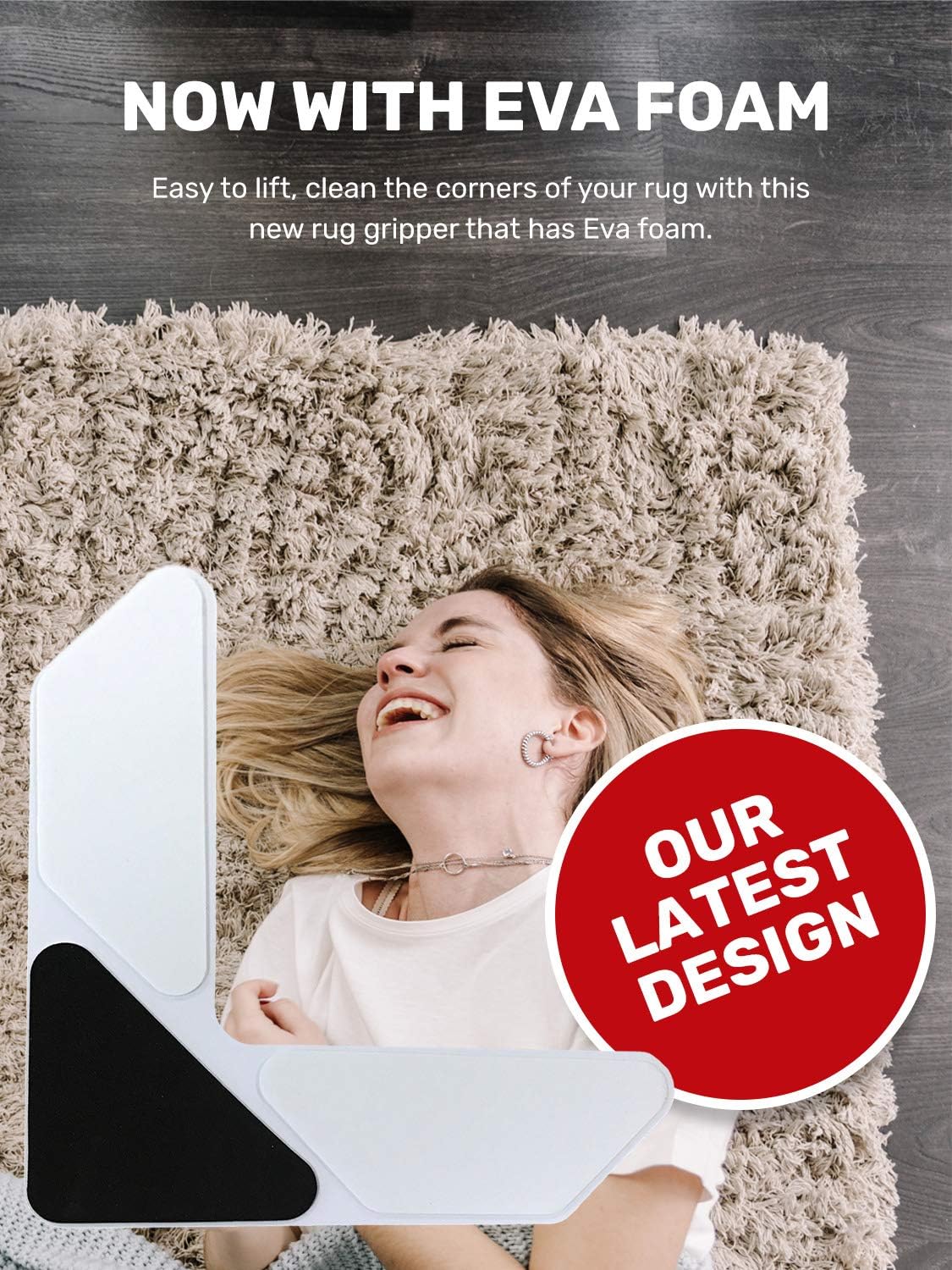 Grips The Rug with Nevercurl Includes 4" V Shape Corners with EVA Foam Tip for Easy Rug Lifting - Patented - Instantly Flattens Rug Corners and Stops Rug Slipping - Gripper uses Renewable Sticky Gel: Home Improvement