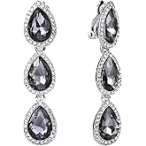 EleQueen Women's Austrian Crystal Teardrop Pear Shape 2.4 Inch Long Clip-on Dangle Earrings