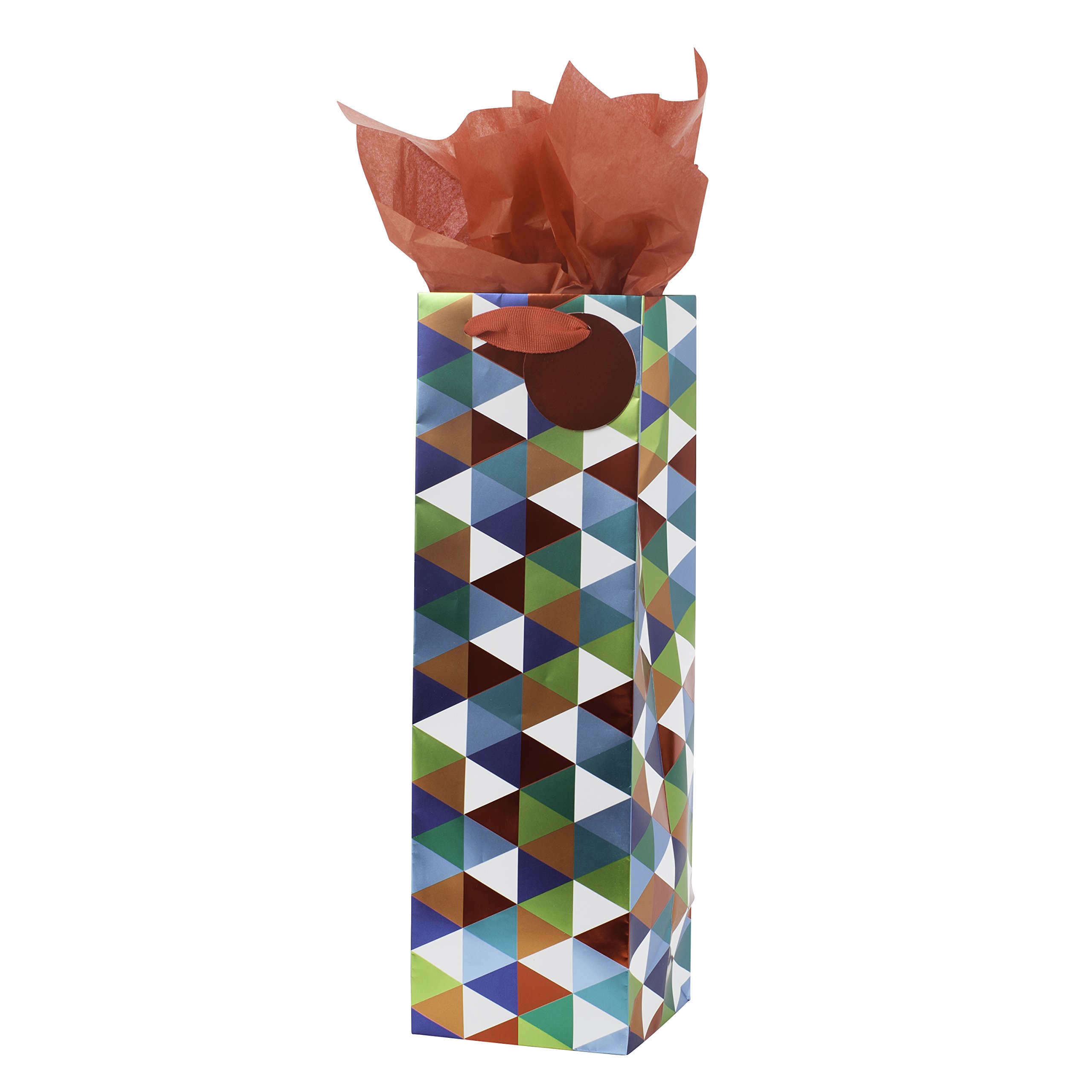 Hallmark Bottle Gift Bag with Tissue (Geo Triangle) for Valentines Day, Father's Day, Weddings, Graduations