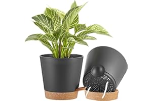 FaithLand 2-Pack 8 Inch Planter Pots for Indoor Outdoor Plants, Self Watering Flower Pots with Deep Reservoir, Black with Terracotta …