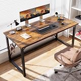 Devoko Desk 140 cm Industrial Style Black Metal Frame Brown Wood Desk view 3
