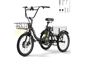 Skeri Electric Trike, 500W(Peak 1000W) Electric Tricycle for Adults, 20" Folding 3-Wheel Electric Bicycle, Step-Thru E Trike with 624WH Removable Battery and Large Basket, Black