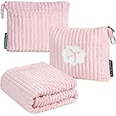PAVILIA Travel Blanket Pillow in Soft Bag with Pockets, Airplane Blanket Set, Plane Blanket Compact Packable, Flight Essentia
