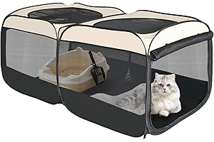 2-in-1 Dog Playpen 58''Pop Up Cat Pet Playpen, Assembly-Free Indoor Outdoor Kitten Enclosure, Kitten Pen Cat Cage Portable Pu