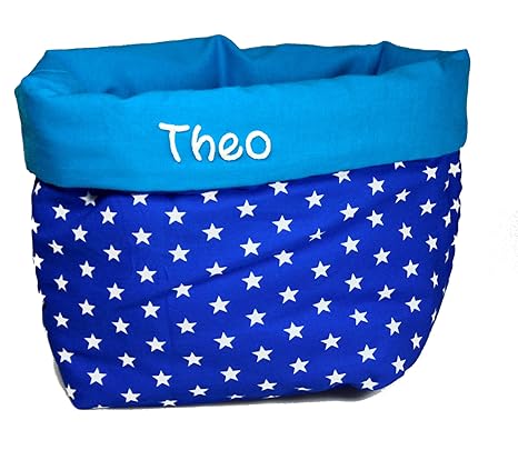 Utensilo mit Namen blau mit Sterne, Körbchen Stars, Wickeltisch Korb, Geschenke mit Namen, Geschenke für Jungen