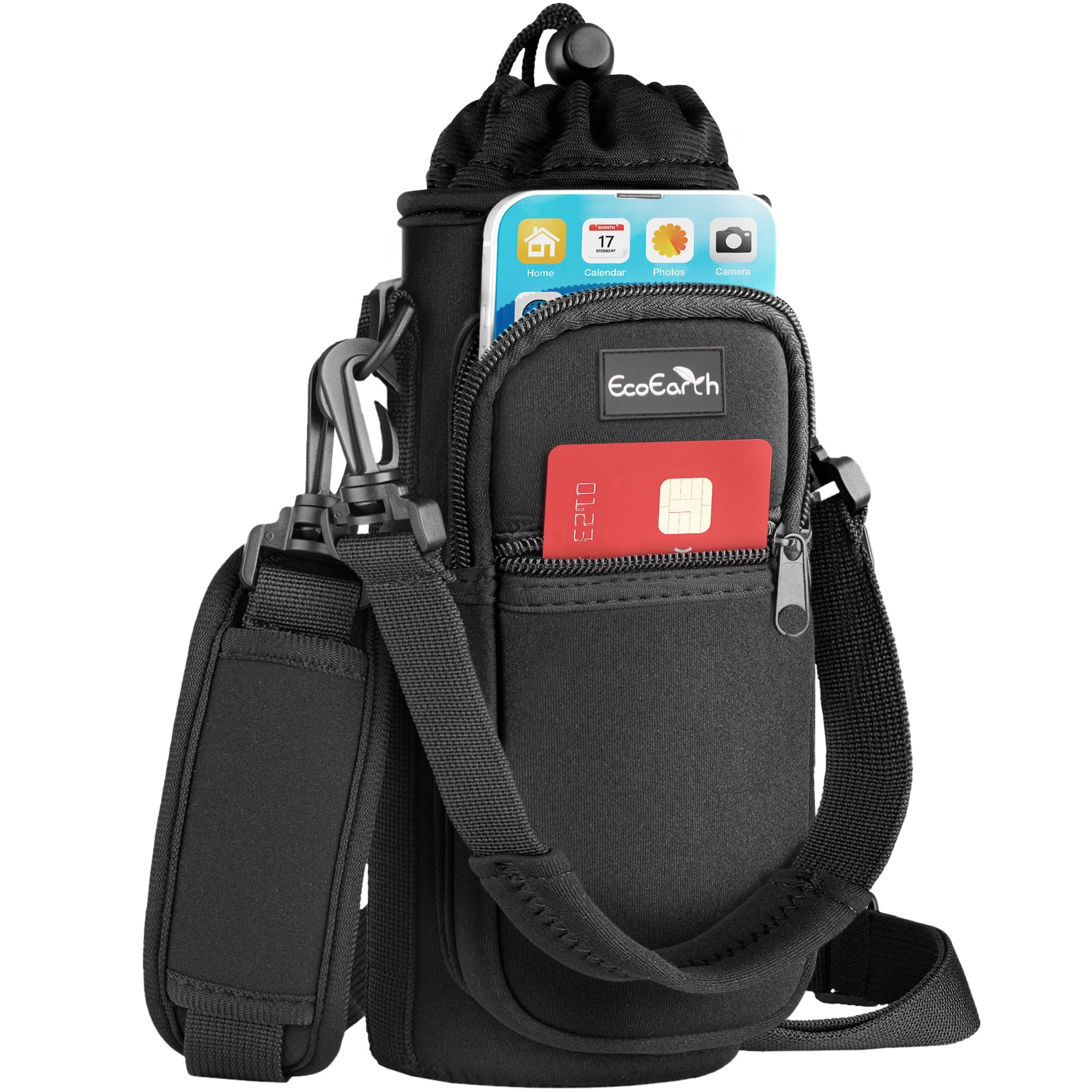 EcoEarth - Water Bottle Holder with Strap - Water Bottle Carrier Bag for Hiking - Crossbody Hydration Pouch with Phone Holder