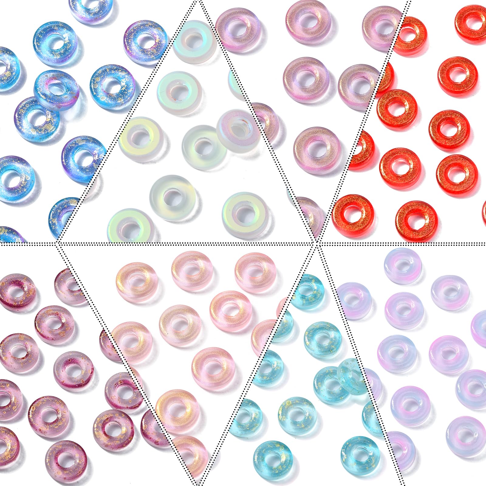 Stiesy 160 Pcs 8 Colors Donut Glass Large Hole Beads 4.5mm Handmade Lampwork Luminous Spacer Craft Beads Bulk for Bracelet Jewelry Making DIY Necklace Earring