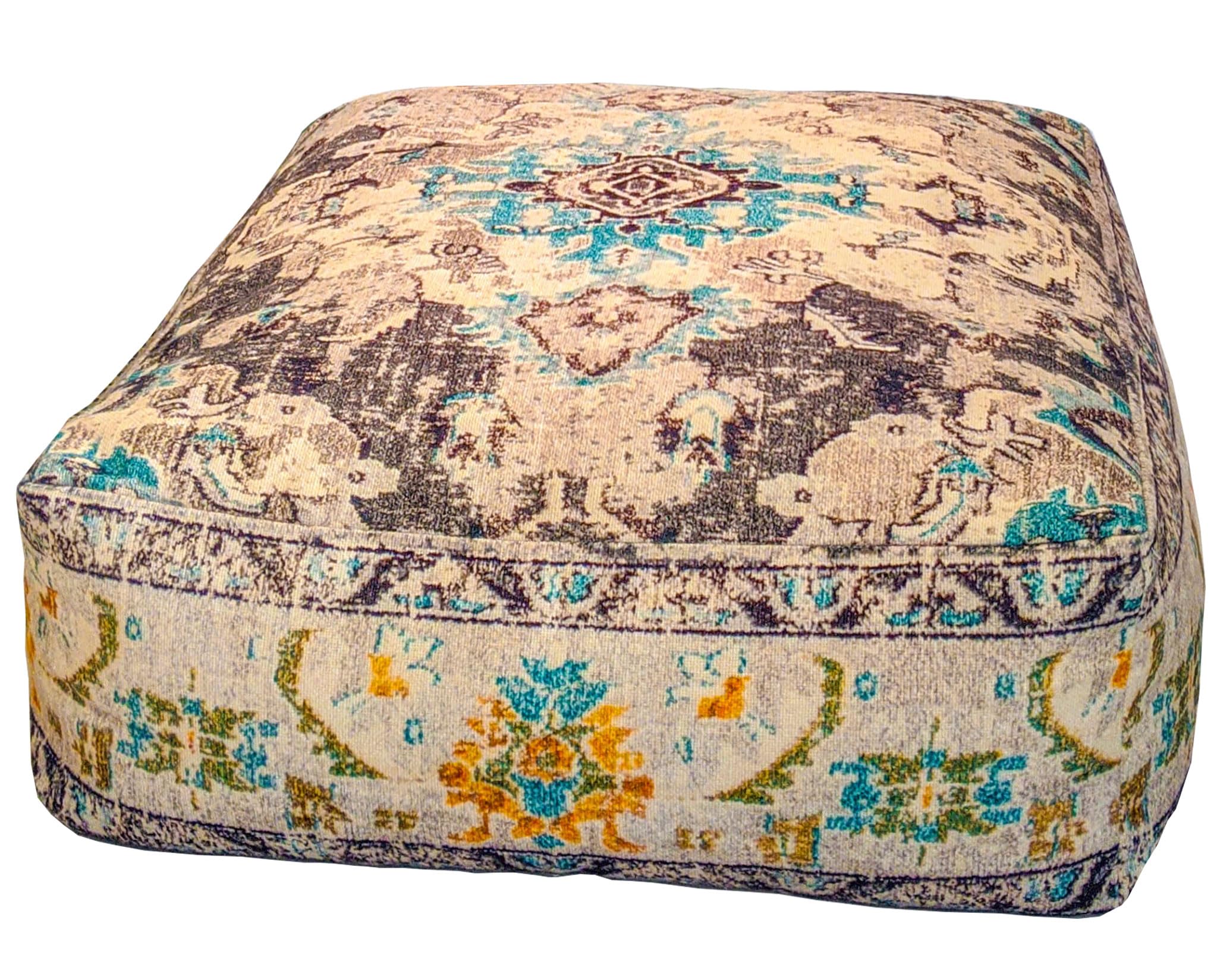 Mandala Life ART Boho Pouf Ottoman Cover - Round Floow Pillow Cushion - 24x8