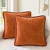 CaliTime Fall Decorative Couch Throw Pillow Covers 20 X 20 Inches Pack of 2 Cozy Chenille Piping Edge Cushion Cases for Sofa Bed Living Room Home Burnt Orange