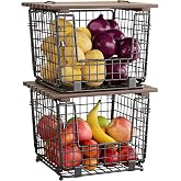 2 Pack Stackable Potato Onion Bins, Pantry Organizers and Storage | Wire Basket with Breathable Design for Garlic Fruits Vegetables Storage, Kitchen Counter Organizer