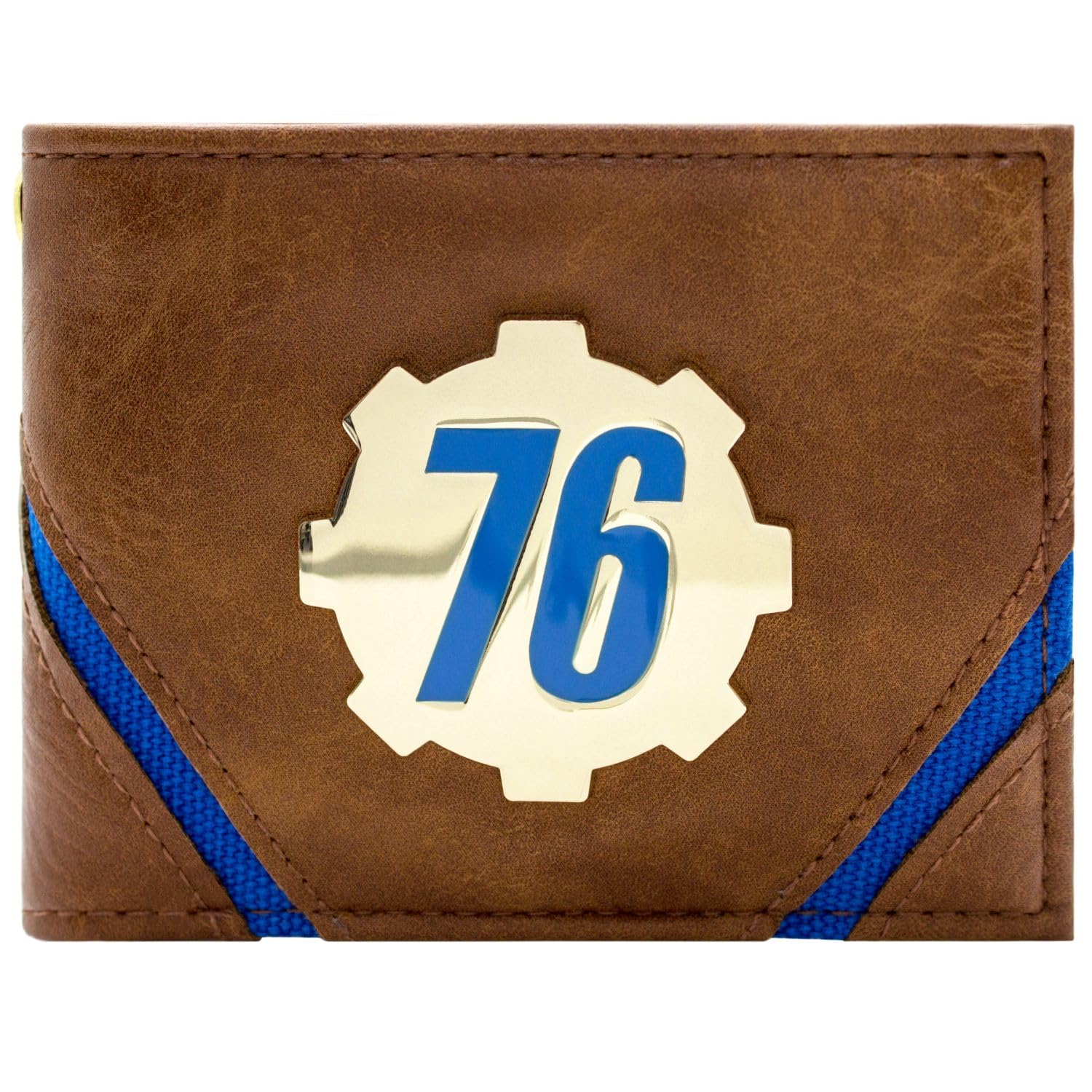 Fallout 76 Golden Vault-Tec Metal Badge Cog Emblem Wallet Bi-Fold ID & Card Holder, Brown