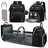 DERJUNSTAR Diaper Bag Backpack, Large Baby Bag with Changing Pad, Thick Padded Back & Straps, Laptop Compartment, Waterproof Travel Backpack with USB Port, Multi-Function for Mom & Dad, Black