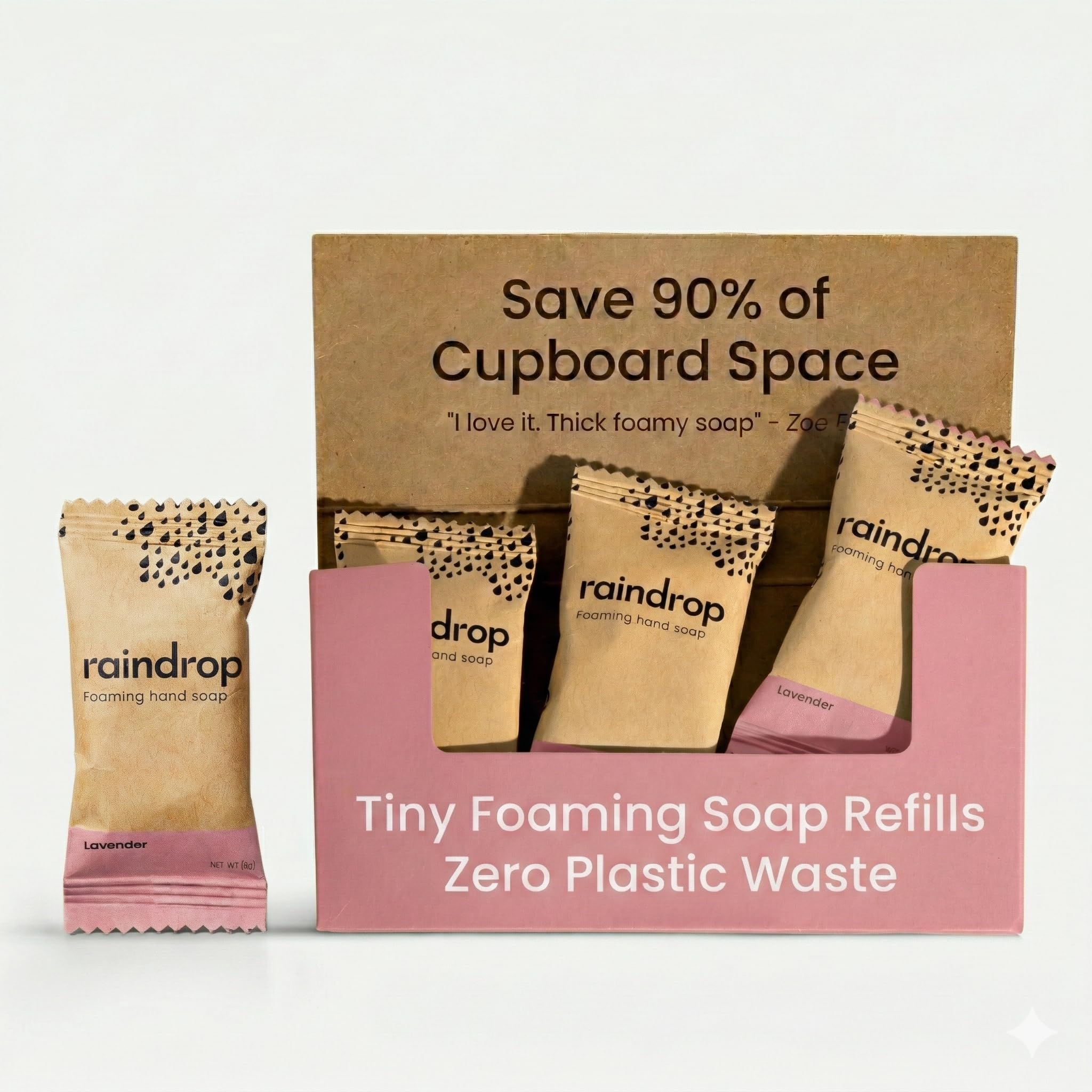 Raindrop Sustainable Hand Soap Refills, 4x Plastic-Free Foaming Hand Soap Refills (Lavender)