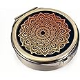 Dynippy Pill Case Pill Box with Mirror Pocket 3 Compartment Medicine Case Vitamin Pill Organizer for Pocket Purse and Travel (Round - Mandala)