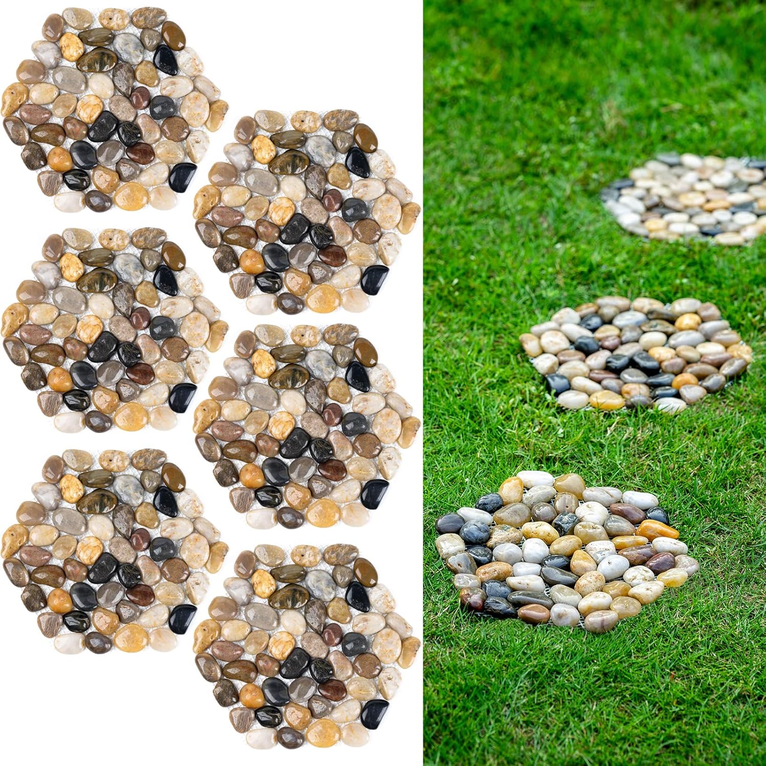 Hardscaping Materials - Qualdout River Rocks Stepping Stones Pavers Outdoor for Garden Walkway, Pebbles Polished Gravel for Yard Lawn Patio Pathway Landscaping, Set of 6 (Hexagon)