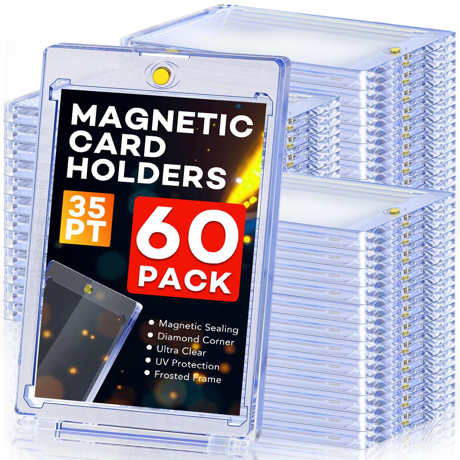 Photo 1 of 60ct Magnetic Card Holders, 35pt One Touch Card Holder, U-V Protection Hard Plastic Case for Trading Cards, Display Case for Sports, Baseball, Football, Game Cards