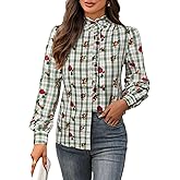 LOOKBOHO Women's Spring Shirts 2026 Long Sleeve Ruffle Collar Button Down Tops Dressy Casual Elegant Solid Retro Blouse