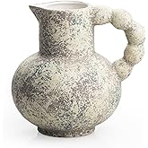 Antique Flower Ceramic Vase with Handle, Vintage Pitcher Terracotta Vases, Boho Decor Farmhouse Stone Pottery Vases, Rustic Decorative Vase for Home Decor, Table, Living Room, Mantel, Wedding 6.9 Inch