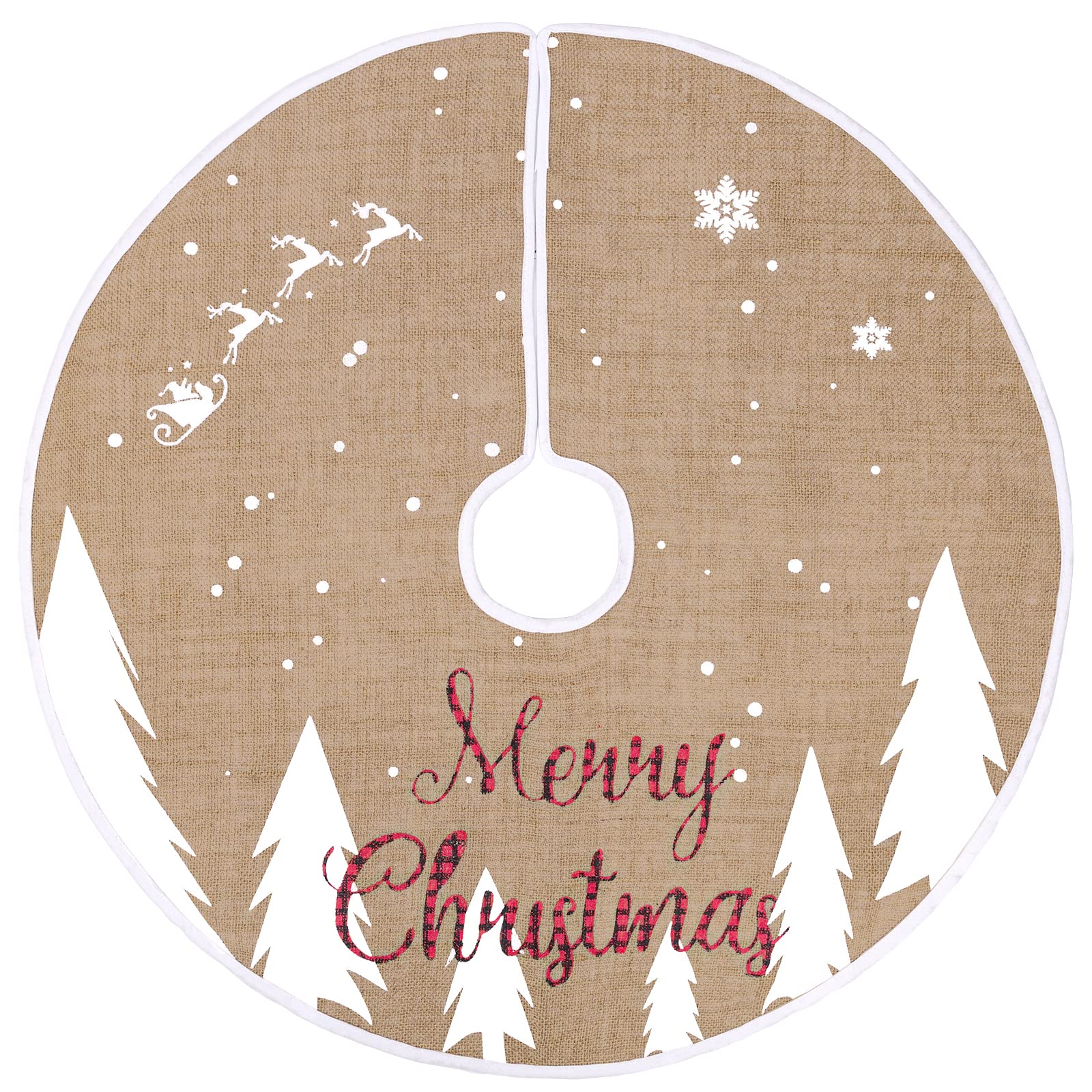 N&T NIETING Burlap Christmas Tree Skirt, 30 Inch Tree Skirt with Snowflake Printed Christmas Tree Mat for Holiday Xmas Home Decoration