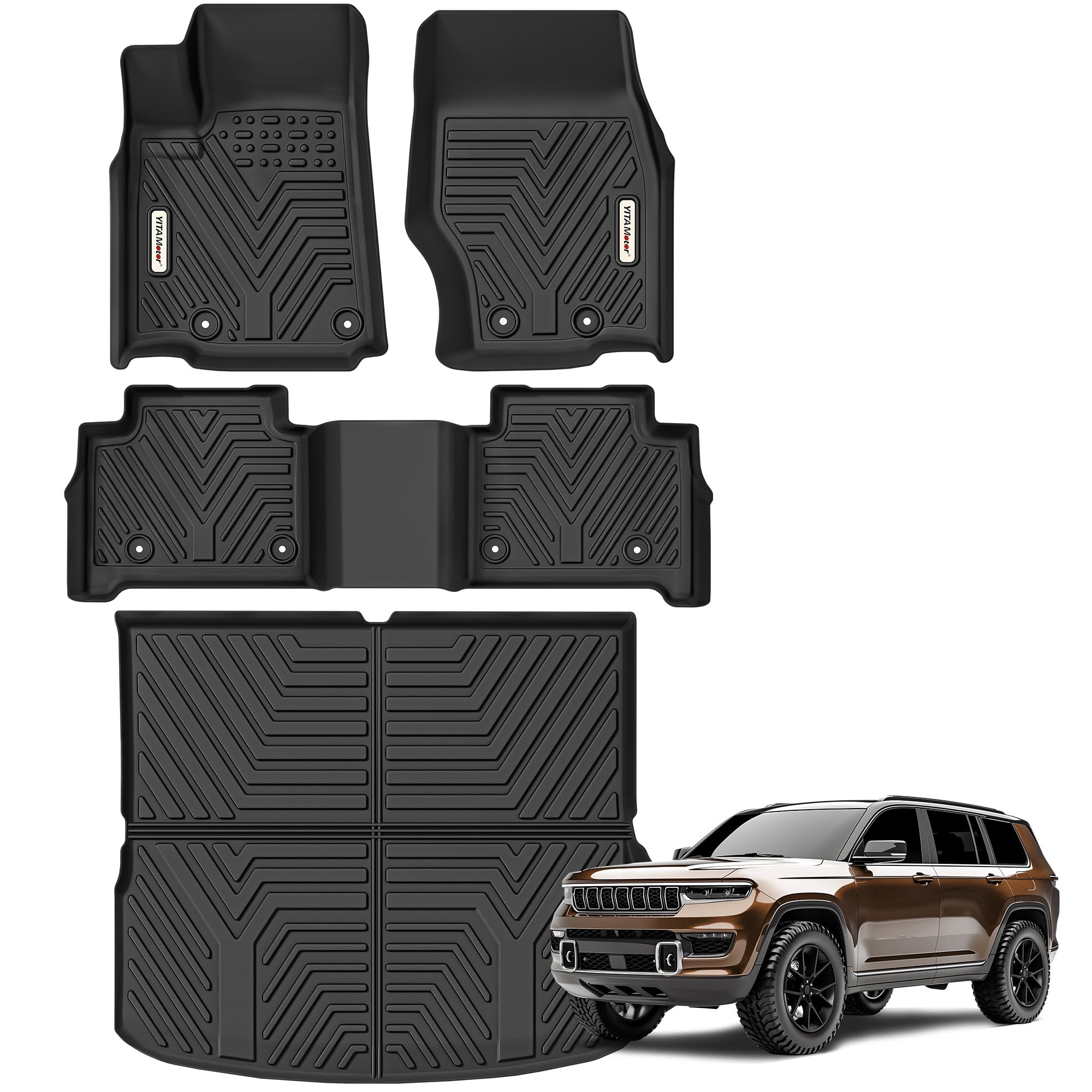 YITAMOTOR Floor Mats & Cargo Mats for Jeep Grand Cherokee 2022-2026 (Include 4xe NOT for L or WK), All Weather Custom Fit TPE Rubber Mat, Rugged Cherokee Accessories, Anti-Slip Floor Liners Set, Black Image