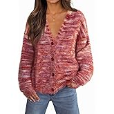 MEROKEETY Women's Fall Fuzzy Colorful Knit Cardigan Sweaters Winter Button Down Boho Casual Long Sleeve Outerwear Top
