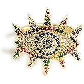 SIFRIMANIA Adjustable Evil Eye Ring Micro Pave CZ Gold Plated Open Band Fits US Sizes 5–6 Protective Fashion Jewelry