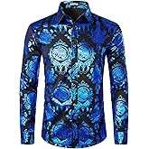ZEROYAA Men's Luxury Baroque Shiny Design Slim Fit Long Sleeve Button up Dress Shirts