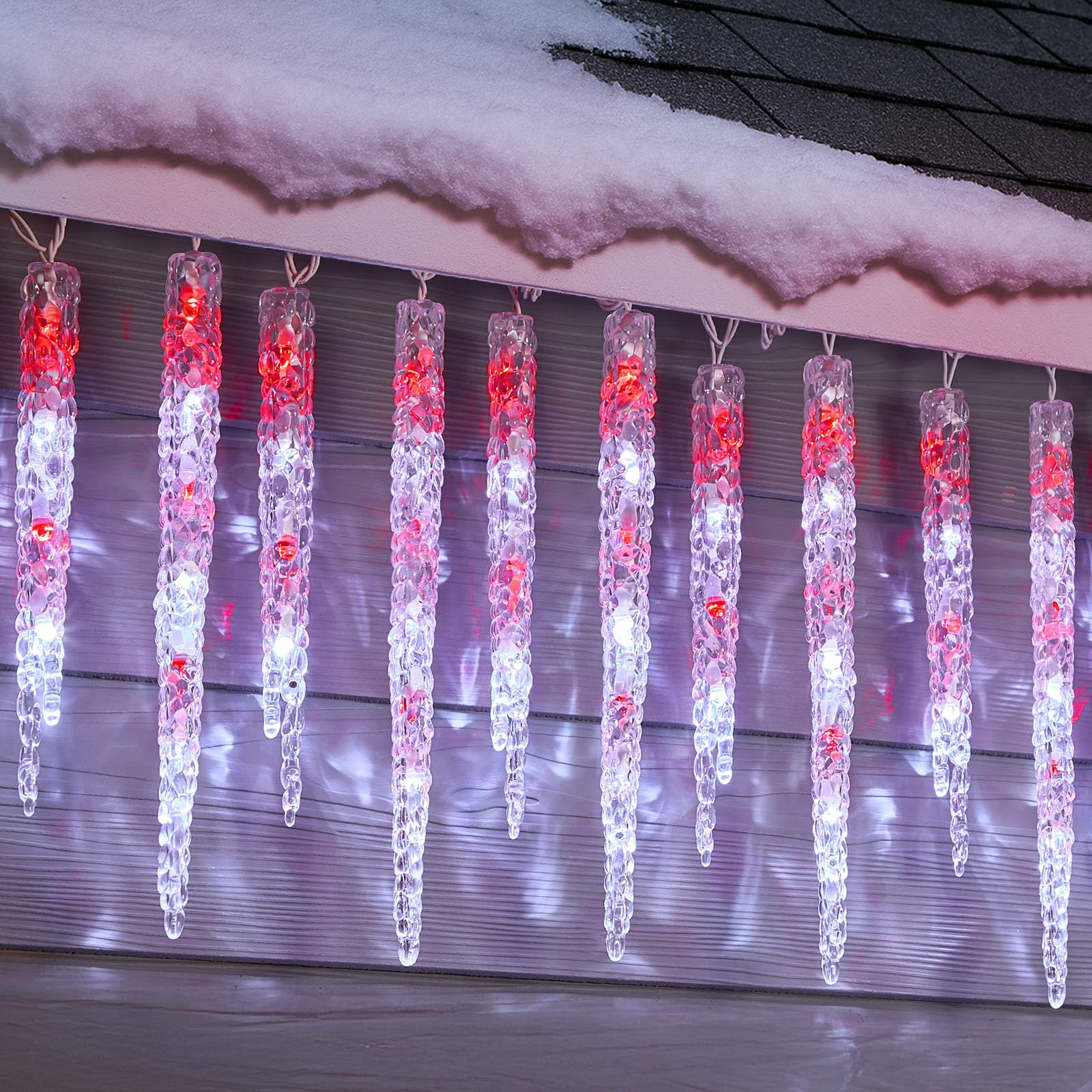 Photo 1 of Minetom Icicle Lights Outdoor with Clips, 20ft 100 LED 20 Tubes Twinkling Crystal Icicle String Lights, Connectable Waterproof Hanging Christmas Decorations Plug in for Outdoor, Red and White